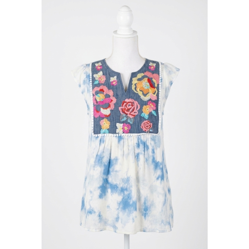 NEW ANDREE BY UNIT tie dye embroidered top in multi